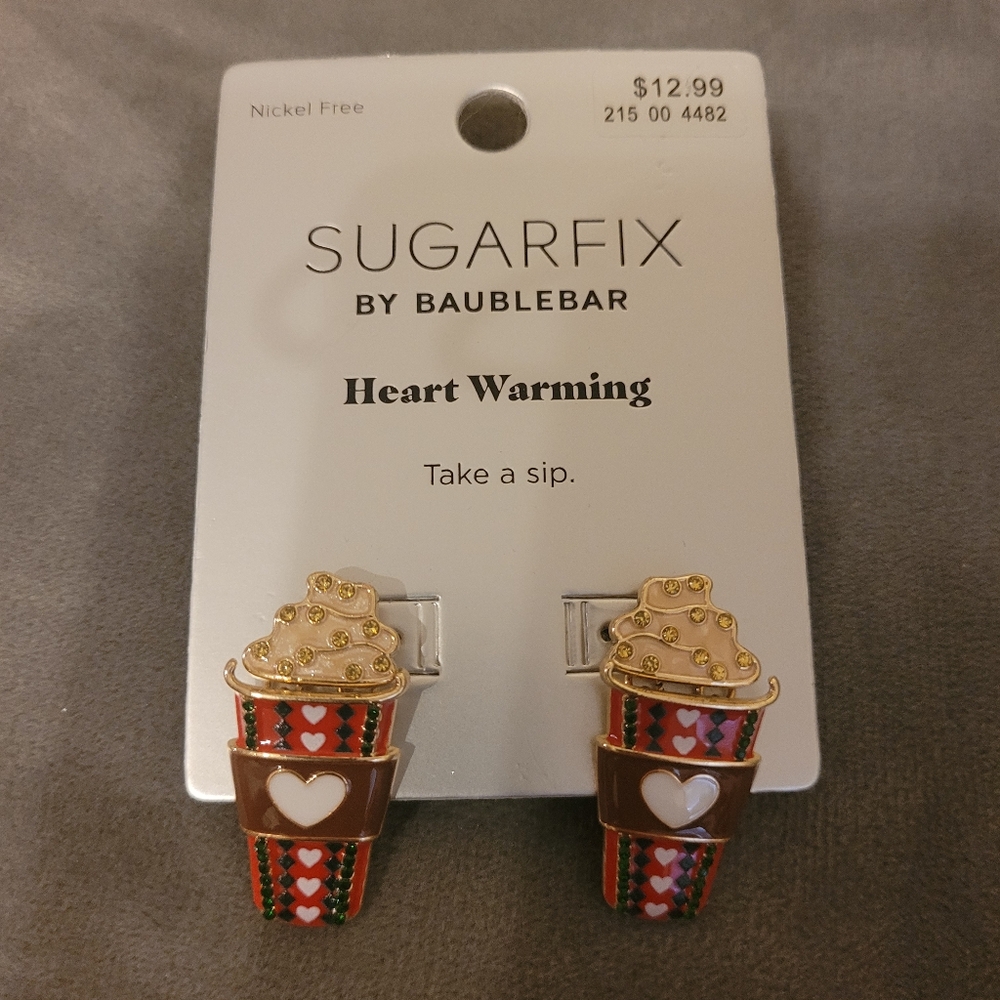 New with Tags Sugarfix Heartwarming Coffee Latte Hot Chocolate Cup Earrings NWT